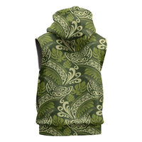 Olive Green Monstera Sleeveless Zip Hoodie Polynesian Tribal Pattern LT01 - Polynesian Pride