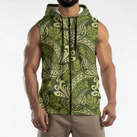 Olive Green Monstera Sleeveless Zip Hoodie Polynesian Tribal Pattern LT01 - Polynesian Pride