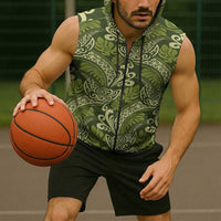 Olive Green Monstera Sleeveless Zip Hoodie Polynesian Tribal Pattern LT01 - Polynesian Pride