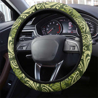 Olive Green Monstera Steering Wheel Cover Polynesian Tribal Pattern LT01 - Polynesian Pride