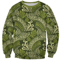 Olive Green Monstera Sweatshirt Polynesian Tribal Pattern LT01 Unisex Green - Polynesian Pride