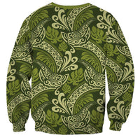 Olive Green Monstera Sweatshirt Polynesian Tribal Pattern LT01 - Polynesian Pride