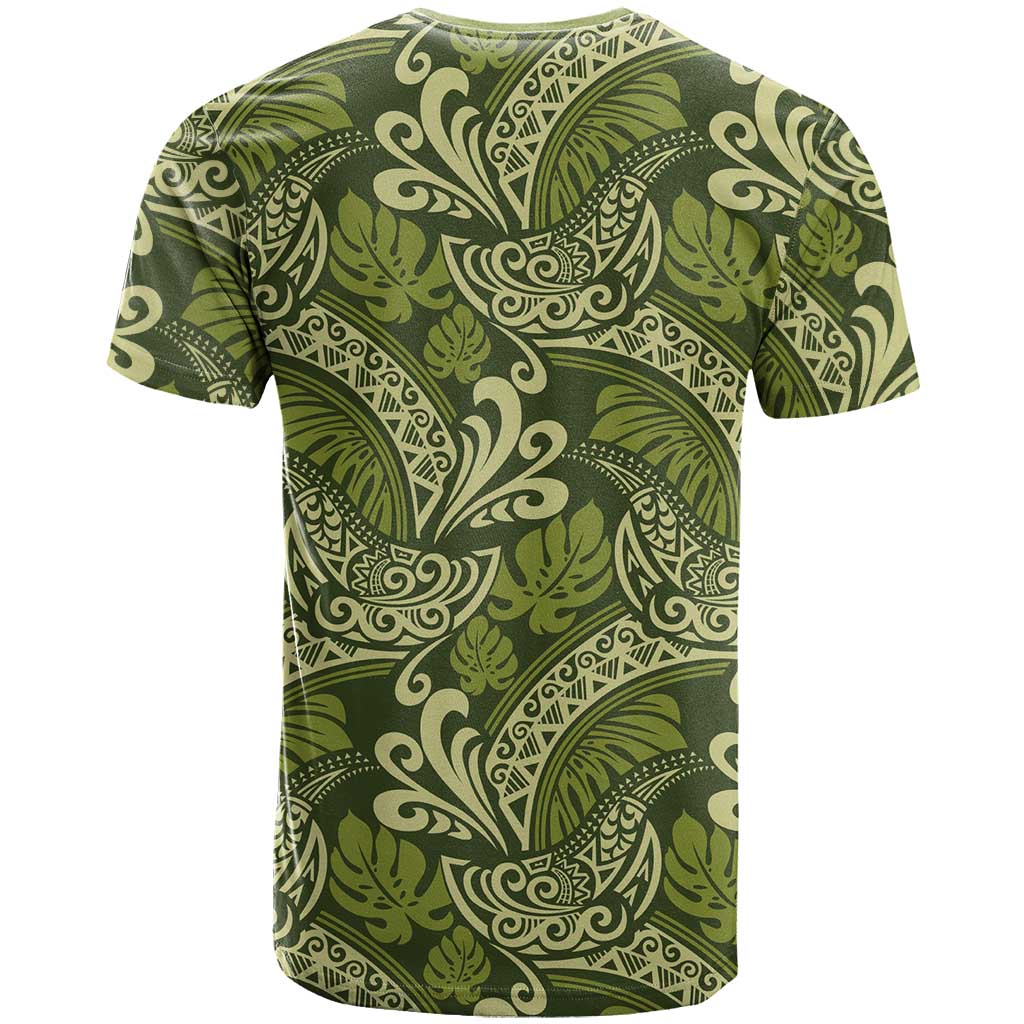 Olive Green Monstera T Shirt Polynesian Tribal Pattern LT01 - Polynesian Pride