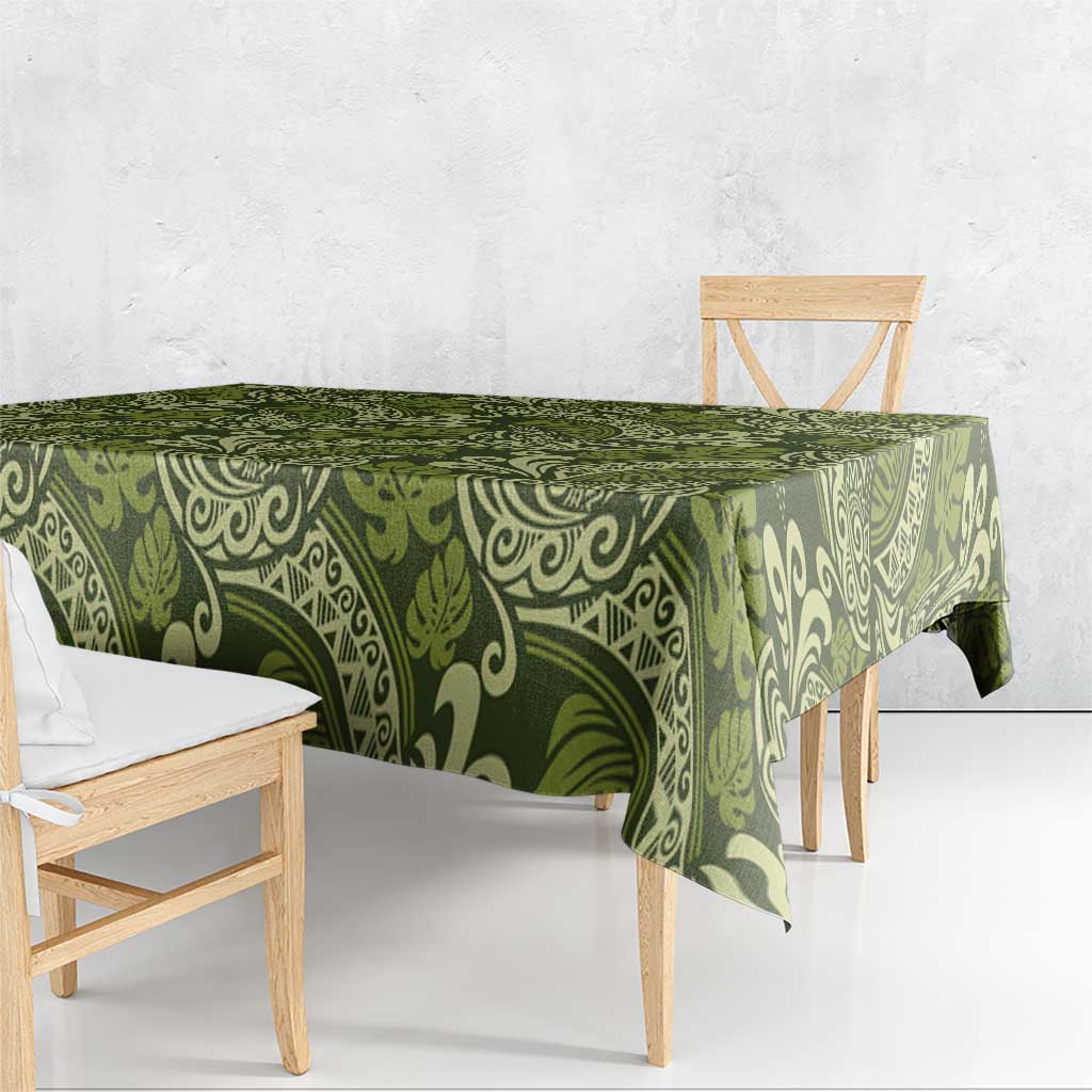Olive Green Monstera Tablecloth Polynesian Tribal Pattern LT01 - Polynesian Pride