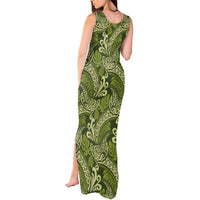 Olive Green Monstera Tank Maxi Dress Polynesian Tribal Pattern LT01 - Polynesian Pride