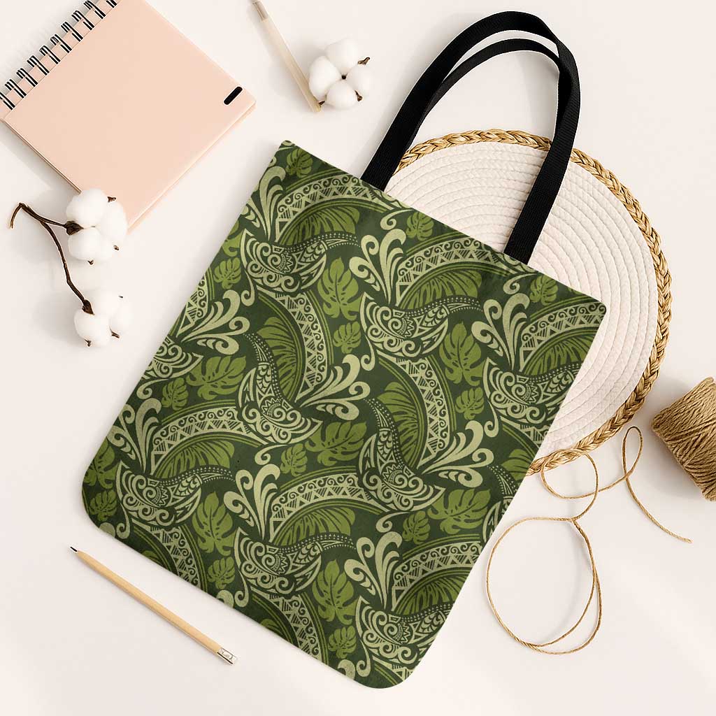 Olive Green Monstera Tote Bag Polynesian Tribal Pattern - Polynesian Pride