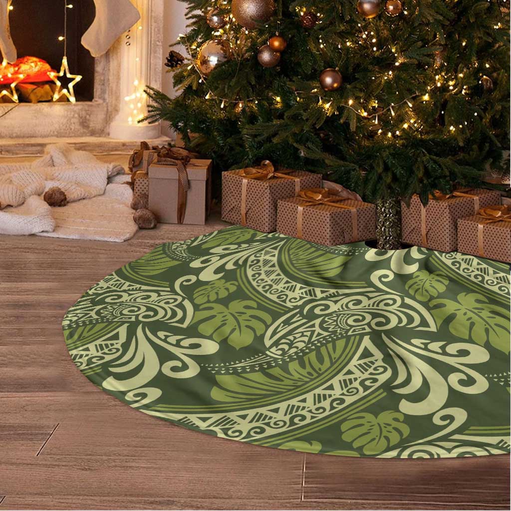 Olive Green Monstera Tree Skirt Polynesian Tribal Pattern LT01 - Polynesian Pride