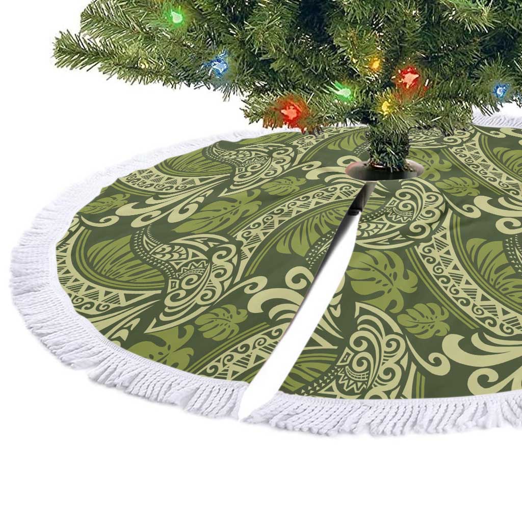 Olive Green Monstera Tree Skirt Polynesian Tribal Pattern LT01 - Polynesian Pride