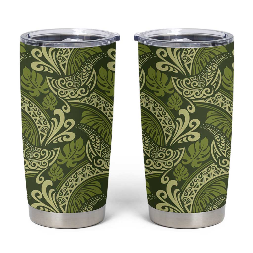 Olive Green Monstera Tumbler Cup Polynesian Tribal Pattern LT01 Green - Polynesian Pride