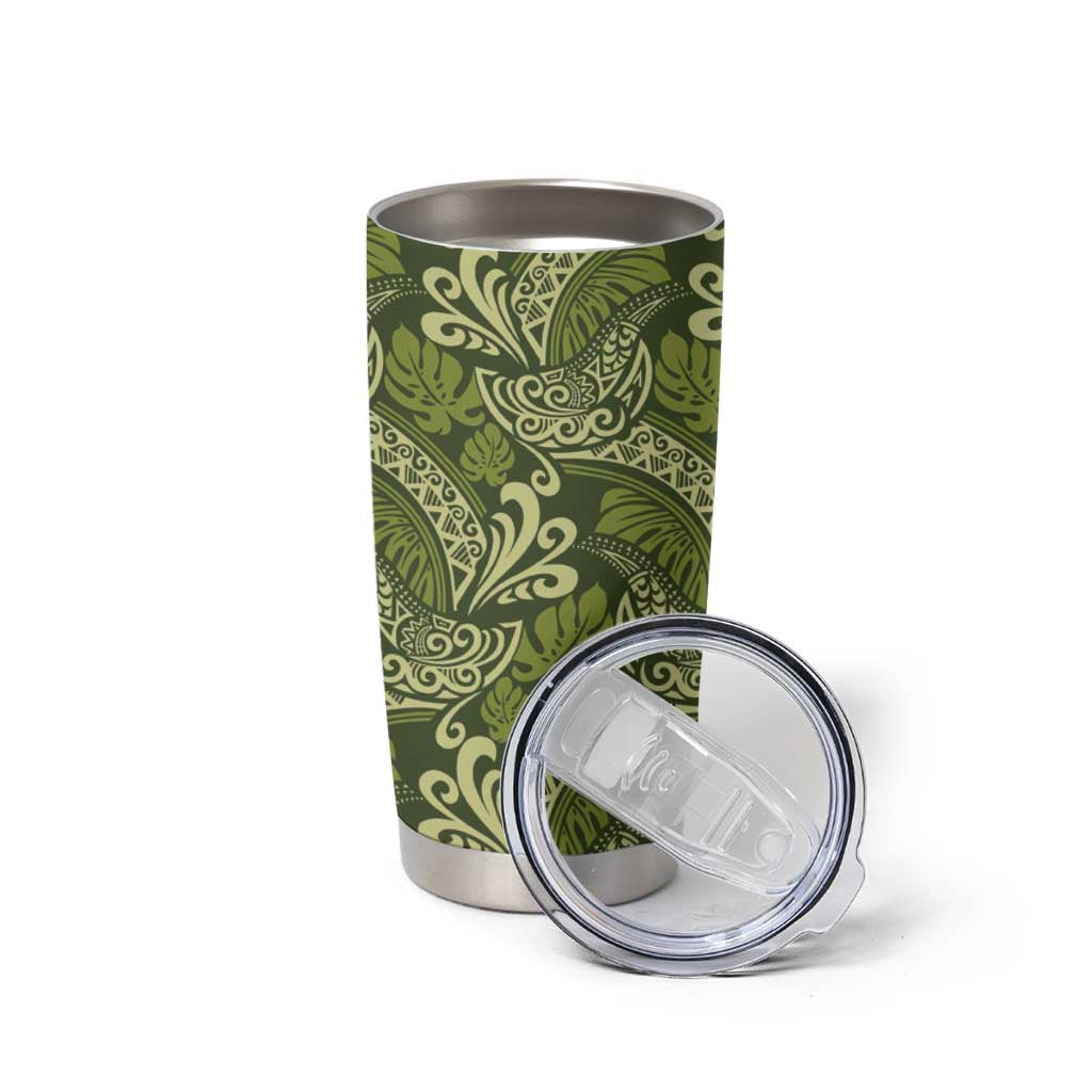 Olive Green Monstera Tumbler Cup Polynesian Tribal Pattern LT01 - Polynesian Pride