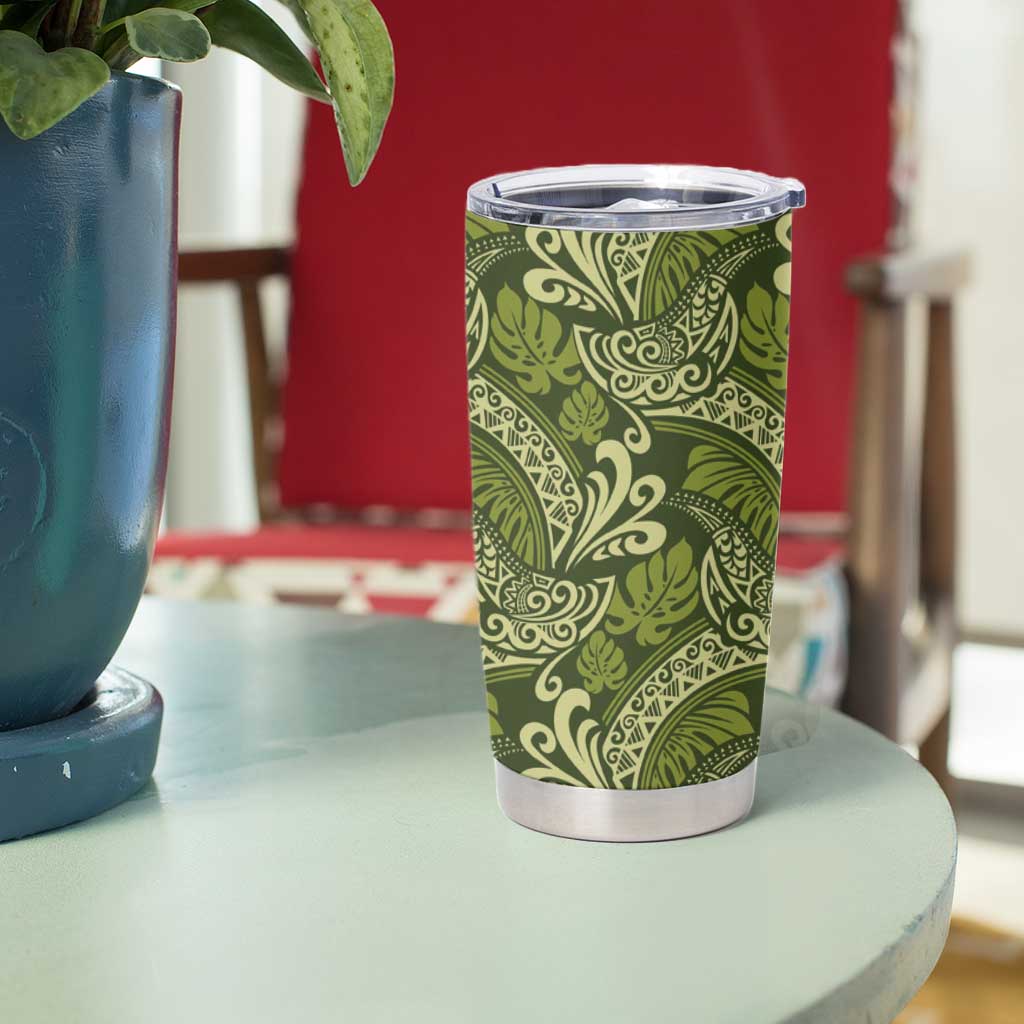 Olive Green Monstera Tumbler Cup Polynesian Tribal Pattern LT01 - Polynesian Pride