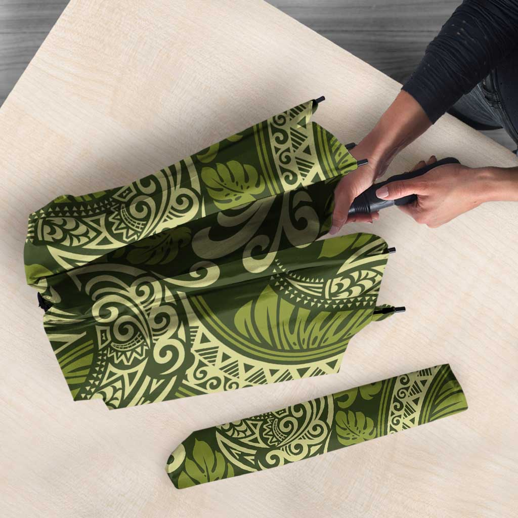 Olive Green Monstera Umbrella Polynesian Tribal Pattern LT01 - Polynesian Pride