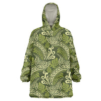 Olive Green Monstera Wearable Blanket Hoodie Polynesian Tribal Pattern LT01 One Size Green - Polynesian Pride