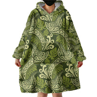 Olive Green Monstera Wearable Blanket Hoodie Polynesian Tribal Pattern LT01 - Polynesian Pride