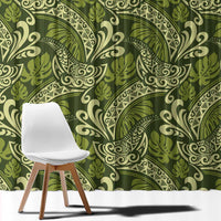 Olive Green Monstera Window Curtain Polynesian Tribal Pattern - Polynesian Pride