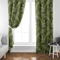Olive Green Monstera Window Curtain Polynesian Tribal Pattern - Polynesian Pride