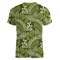 Olive Green Monstera Women V-Neck T-Shirt Polynesian Tribal Pattern LT01 - Polynesian Pride