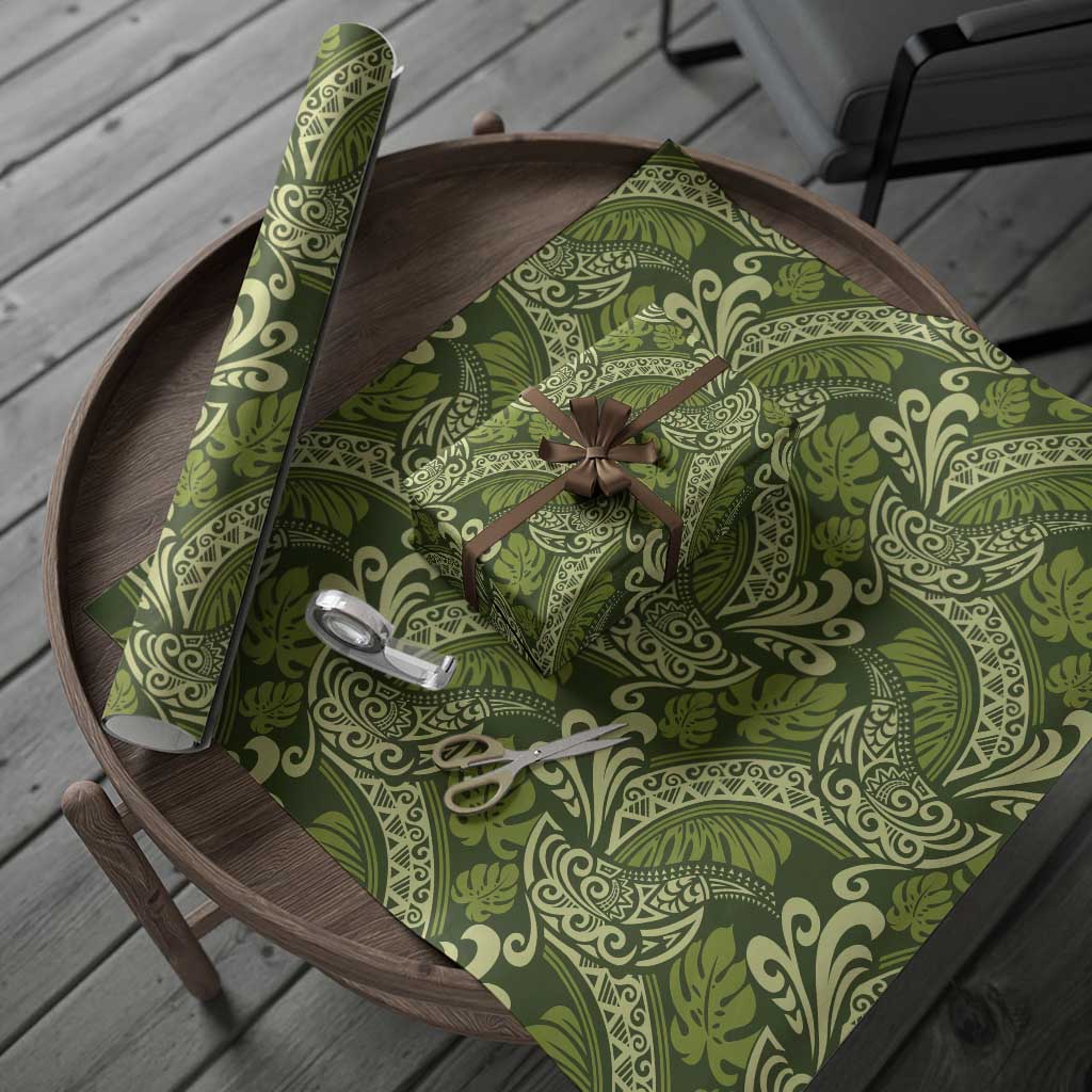 Olive Green Monstera Wrapping Paper Polynesian Tribal Pattern LT01 - Polynesian Pride