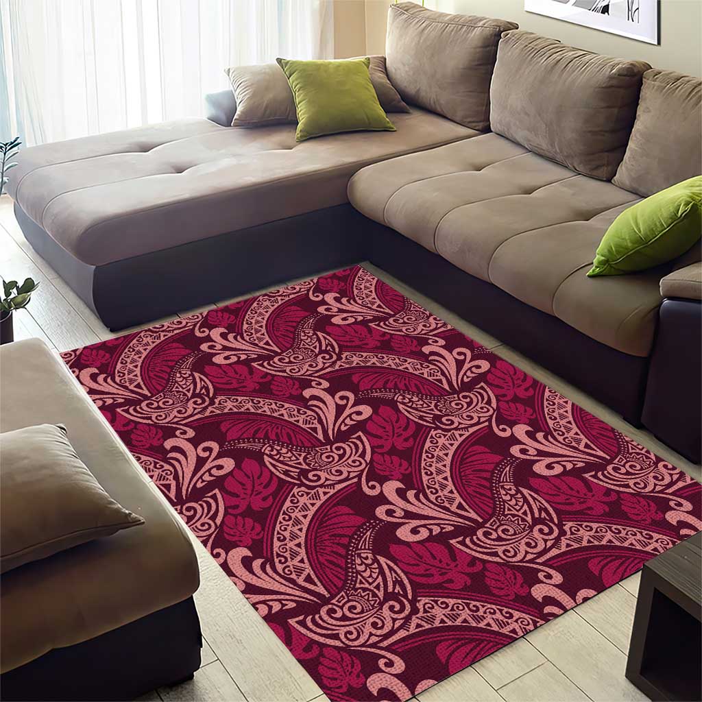 Sweet Pink Monstera Area Rug Polynesian Tribal Pattern - Polynesian Pride