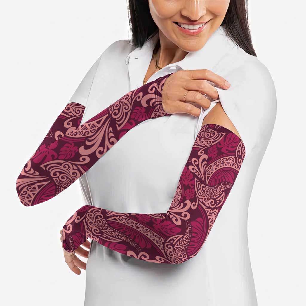 Sweet Pink Monstera Arm Sleeves Polynesian Tribal Pattern LT01 - Polynesian Pride