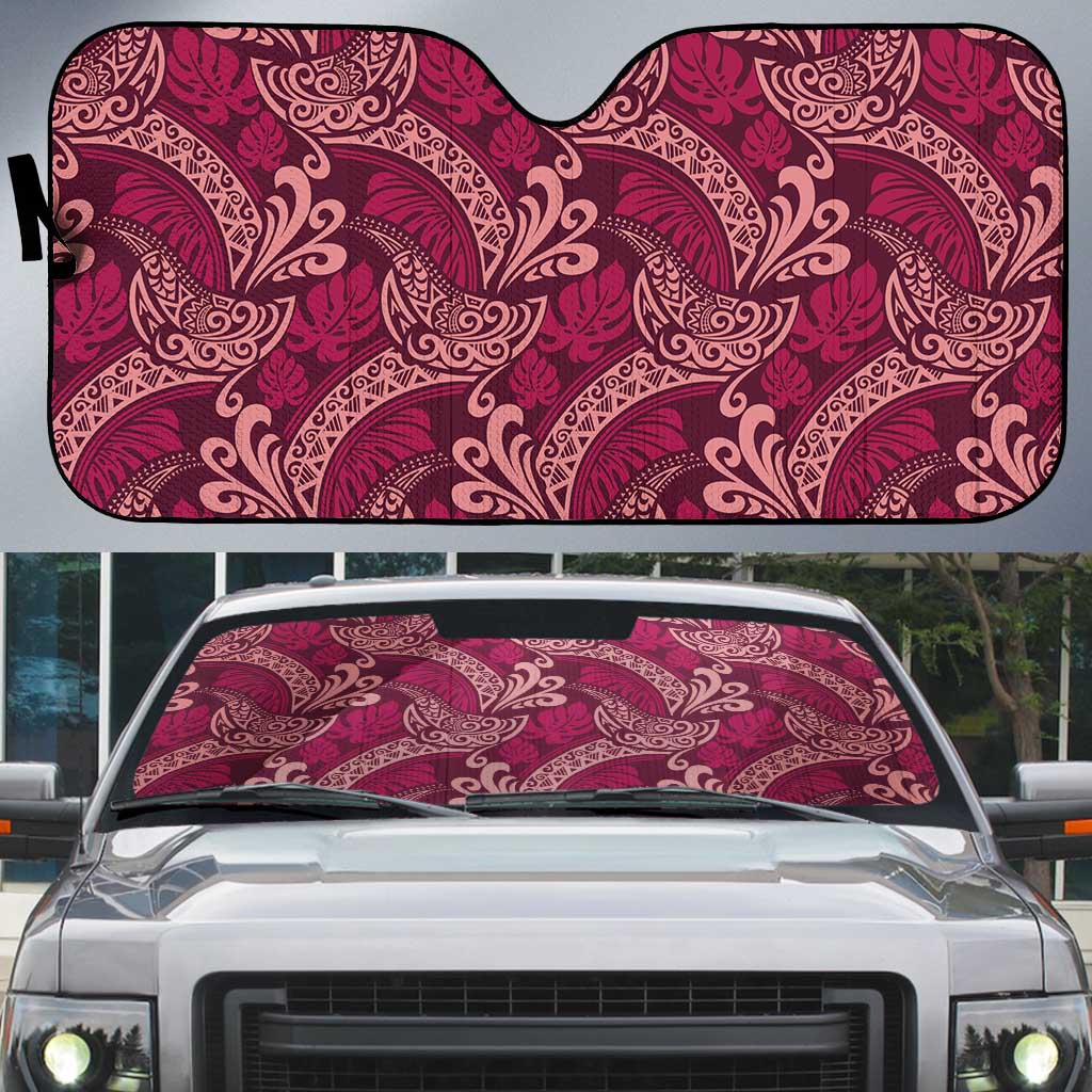 Sweet Pink Monstera Auto Sun Shade Polynesian Tribal Pattern - Polynesian Pride