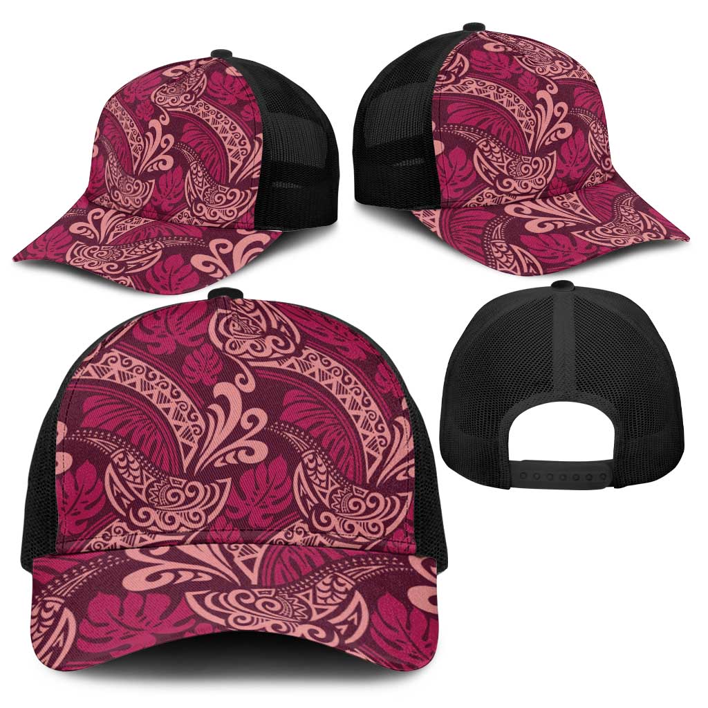 Sweet Pink Monstera Baseball Net Cap Polynesian Tribal Pattern - Polynesian Pride