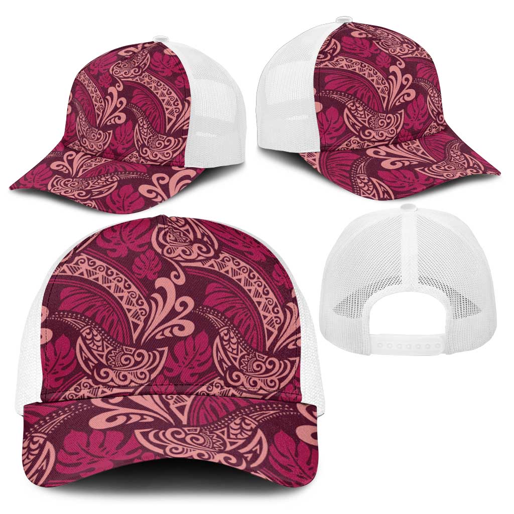 Sweet Pink Monstera Baseball Net Cap Polynesian Tribal Pattern - Polynesian Pride