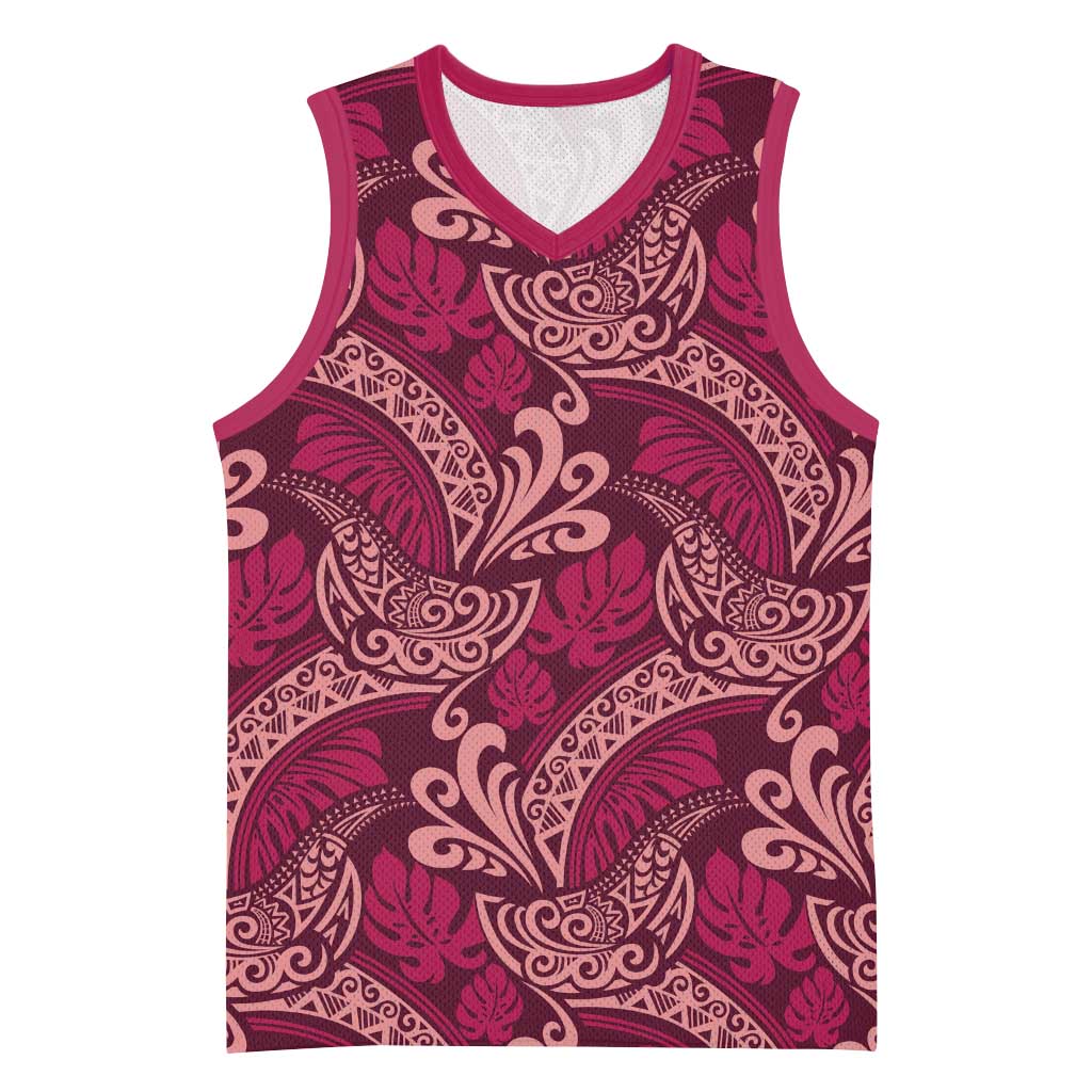 Sweet Pink Monstera Basketball Jersey Polynesian Tribal Pattern LT01 Unisex Pink - Polynesian Pride