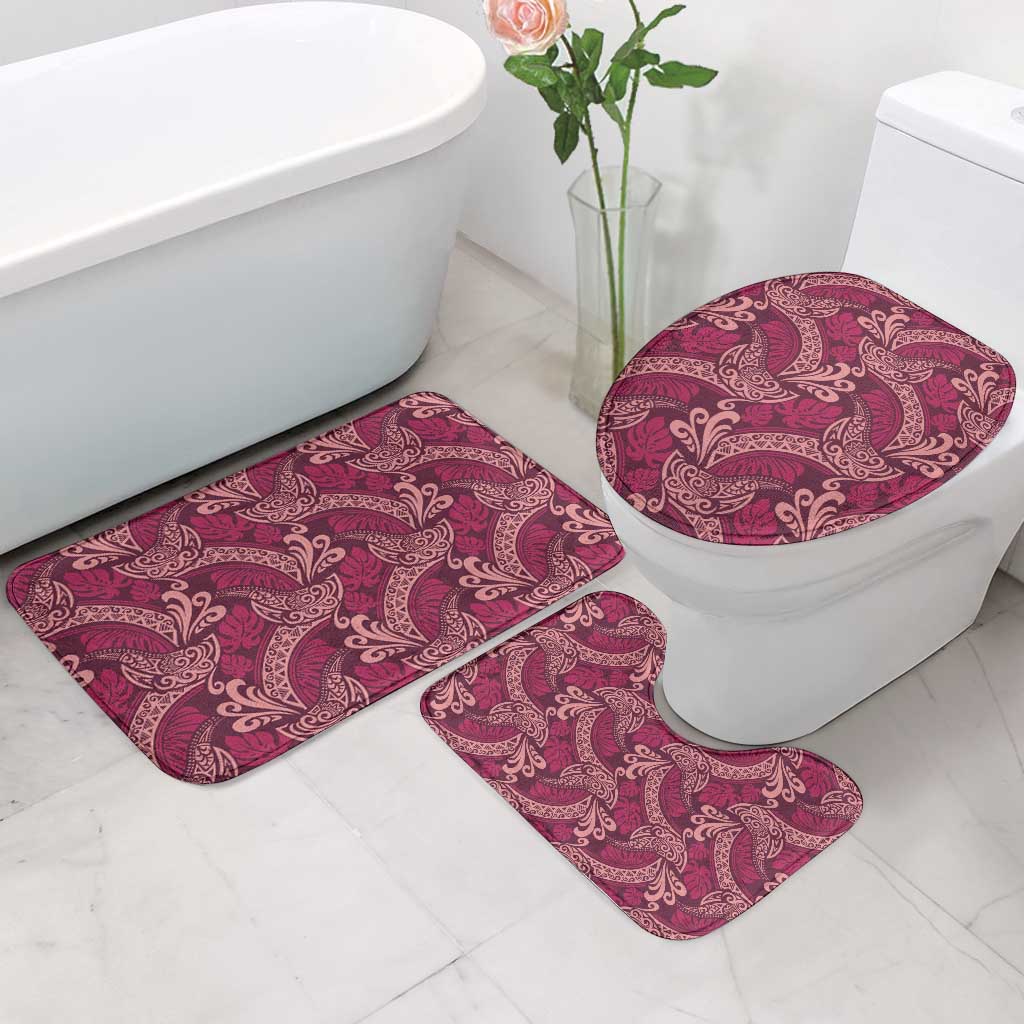 Sweet Pink Monstera Bathroom Set Polynesian Tribal Pattern - Polynesian Pride