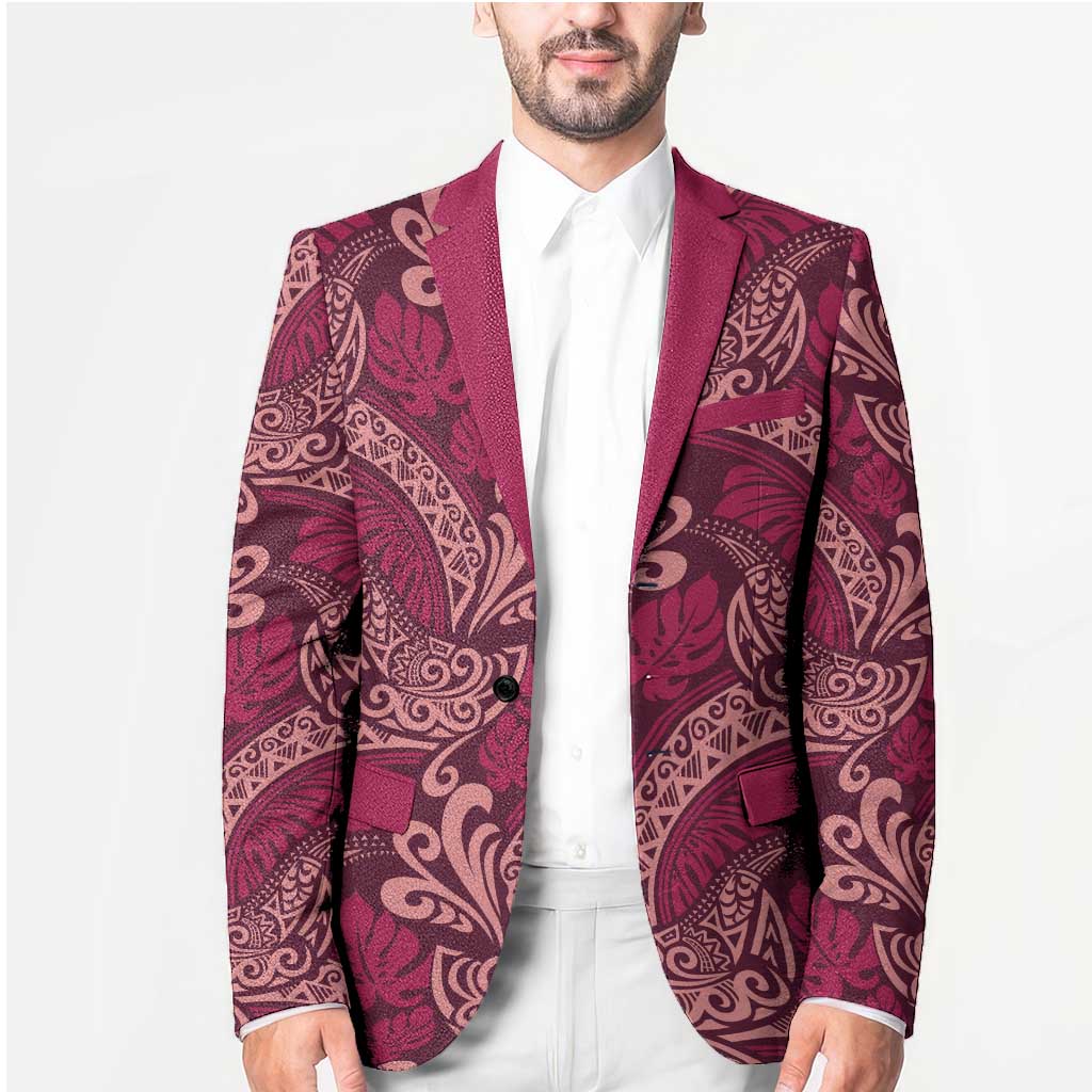 Sweet Pink Monstera Blazer Polynesian Tribal Pattern - Polynesian Pride