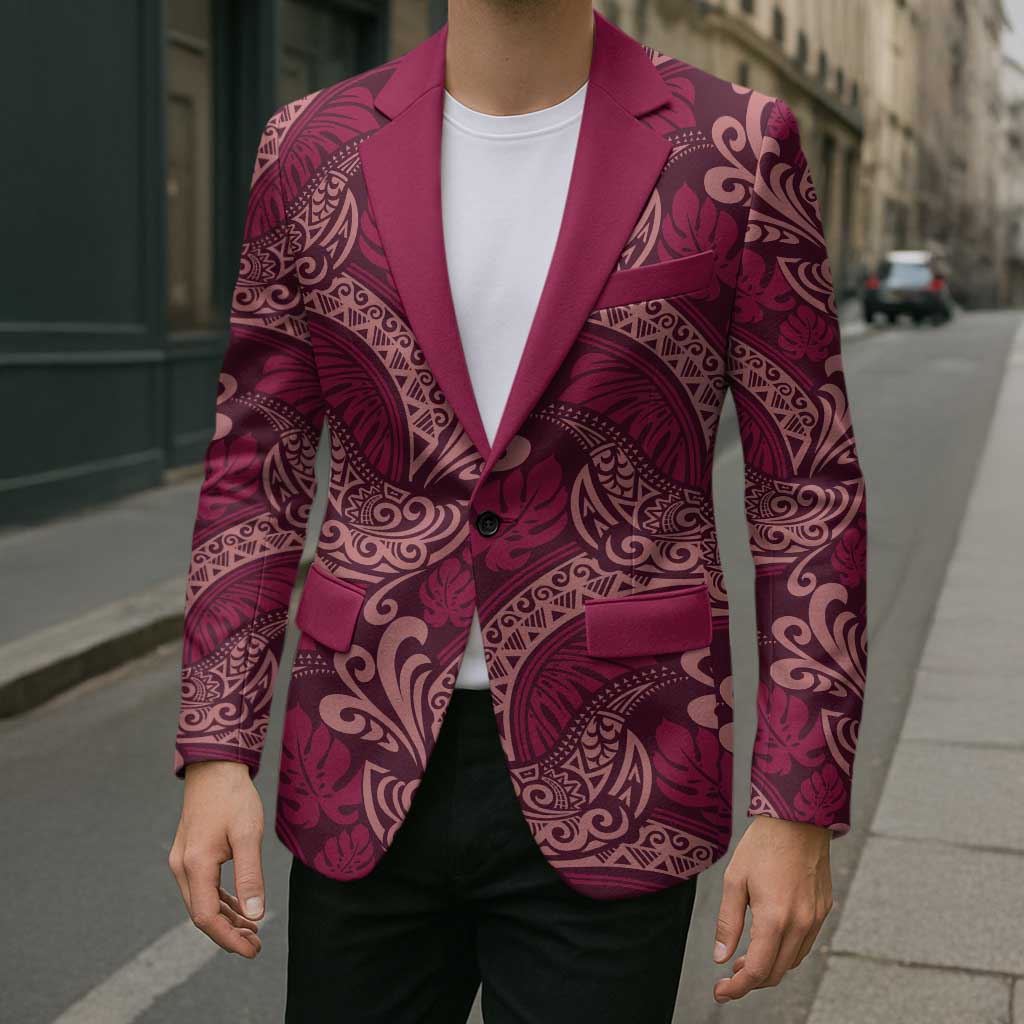 Sweet Pink Monstera Blazer Polynesian Tribal Pattern - Polynesian Pride