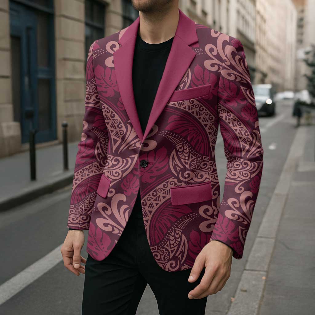 Sweet Pink Monstera Blazer Polynesian Tribal Pattern - Polynesian Pride
