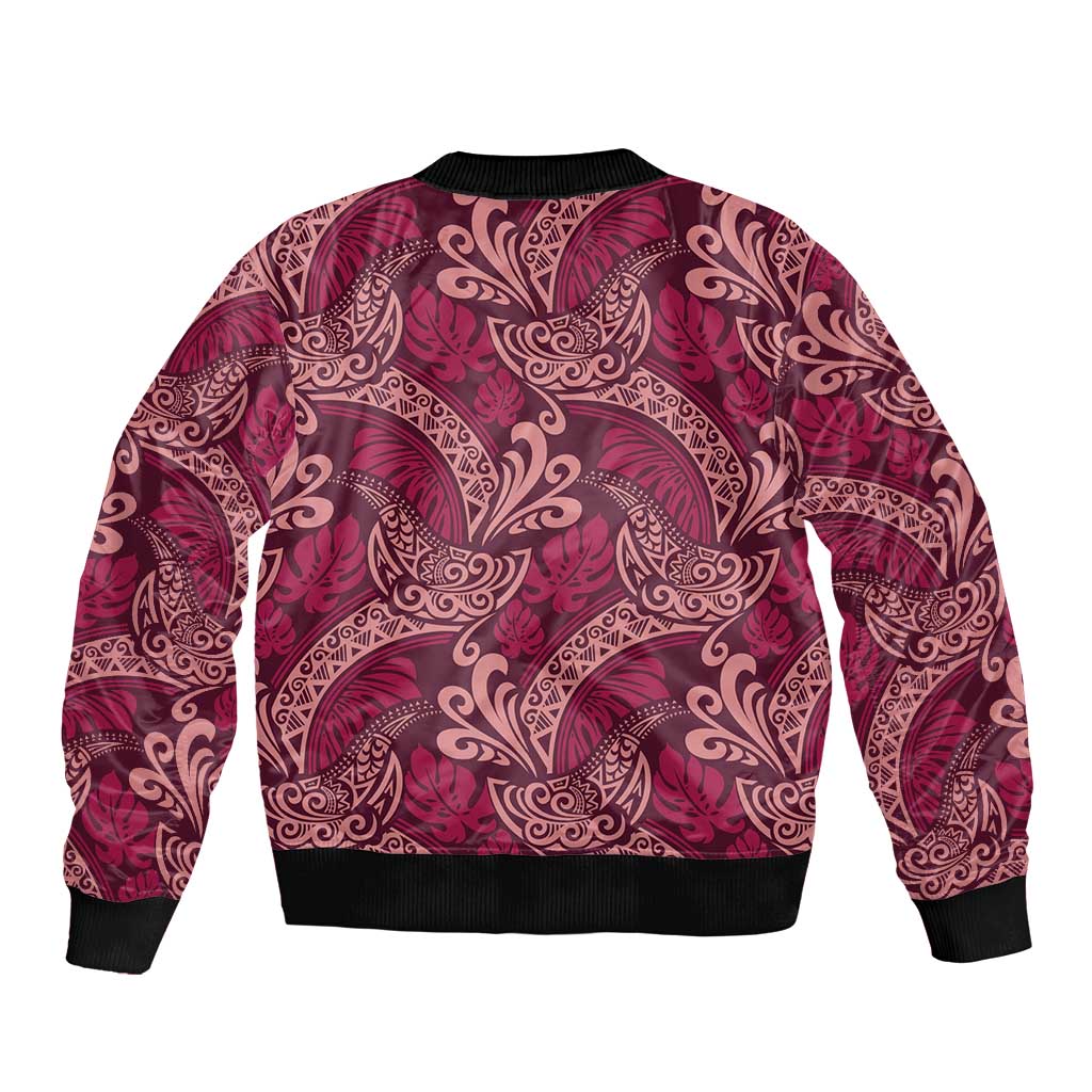 Sweet Pink Monstera Bomber Jacket Polynesian Tribal Pattern - Polynesian Pride
