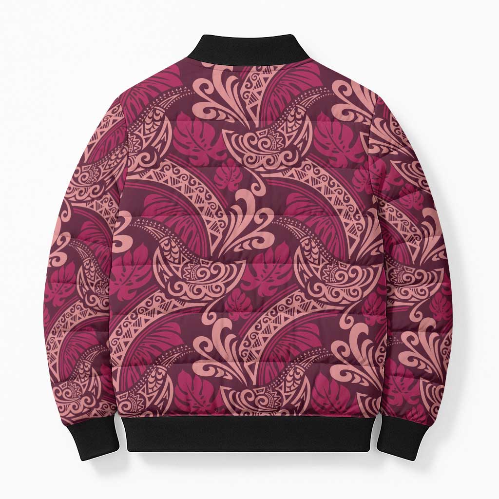 Sweet Pink Monstera Bomber Puffer Jacket Polynesian Tribal Pattern LT01 - Polynesian Pride