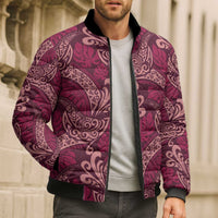 Sweet Pink Monstera Bomber Puffer Jacket Polynesian Tribal Pattern LT01 - Polynesian Pride
