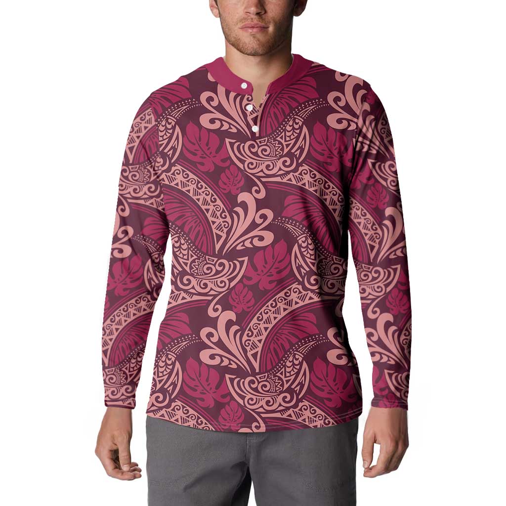Sweet Pink Monstera Button Sweatshirt Polynesian Tribal Pattern LT01 - Polynesian Pride