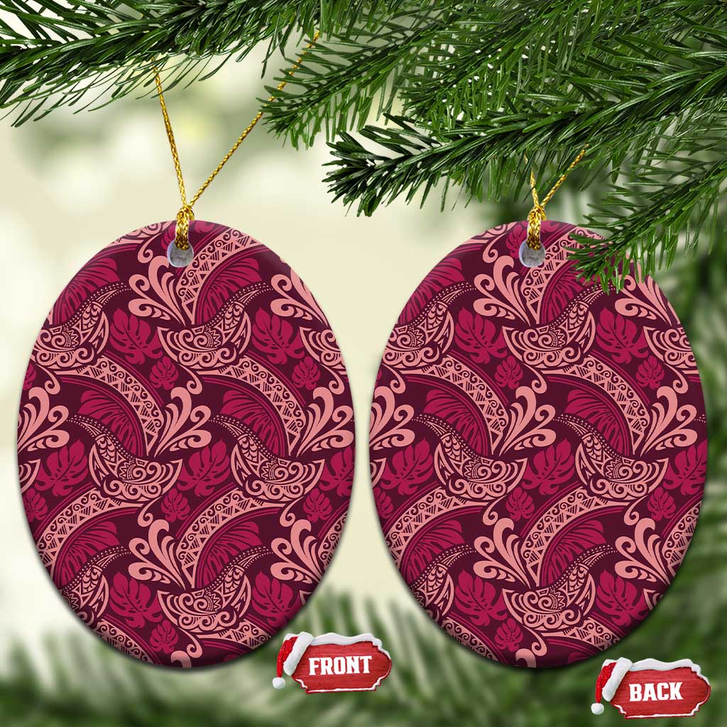 Sweet Pink Monstera Ceramic Ornament Polynesian Tribal Pattern LT01 Oval Pink - Polynesian Pride