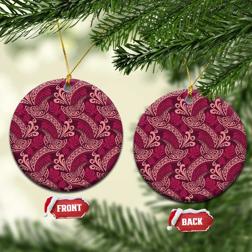 Sweet Pink Monstera Ceramic Ornament Polynesian Tribal Pattern LT01 Circle Pink - Polynesian Pride