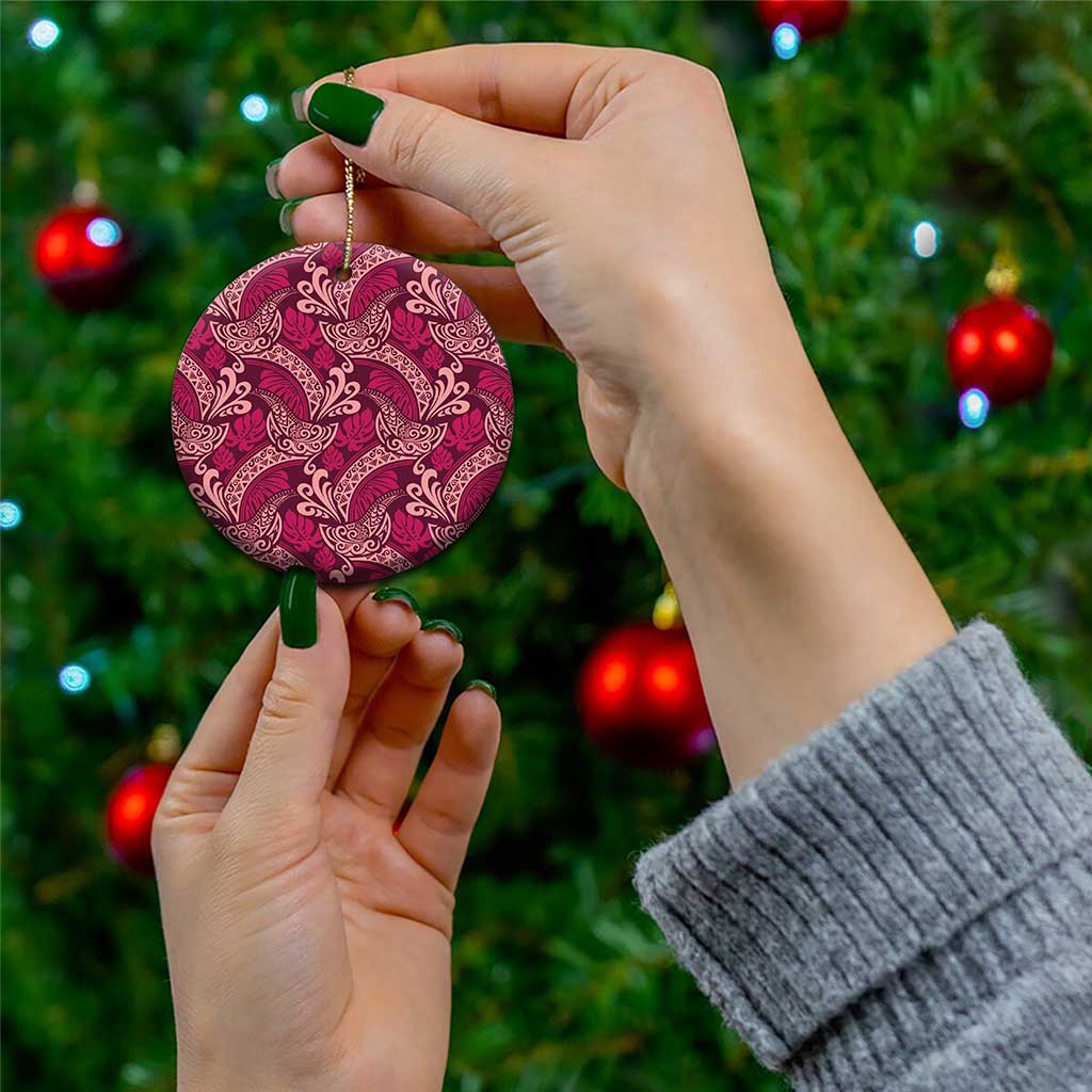 Sweet Pink Monstera Ceramic Ornament Polynesian Tribal Pattern LT01 - Polynesian Pride