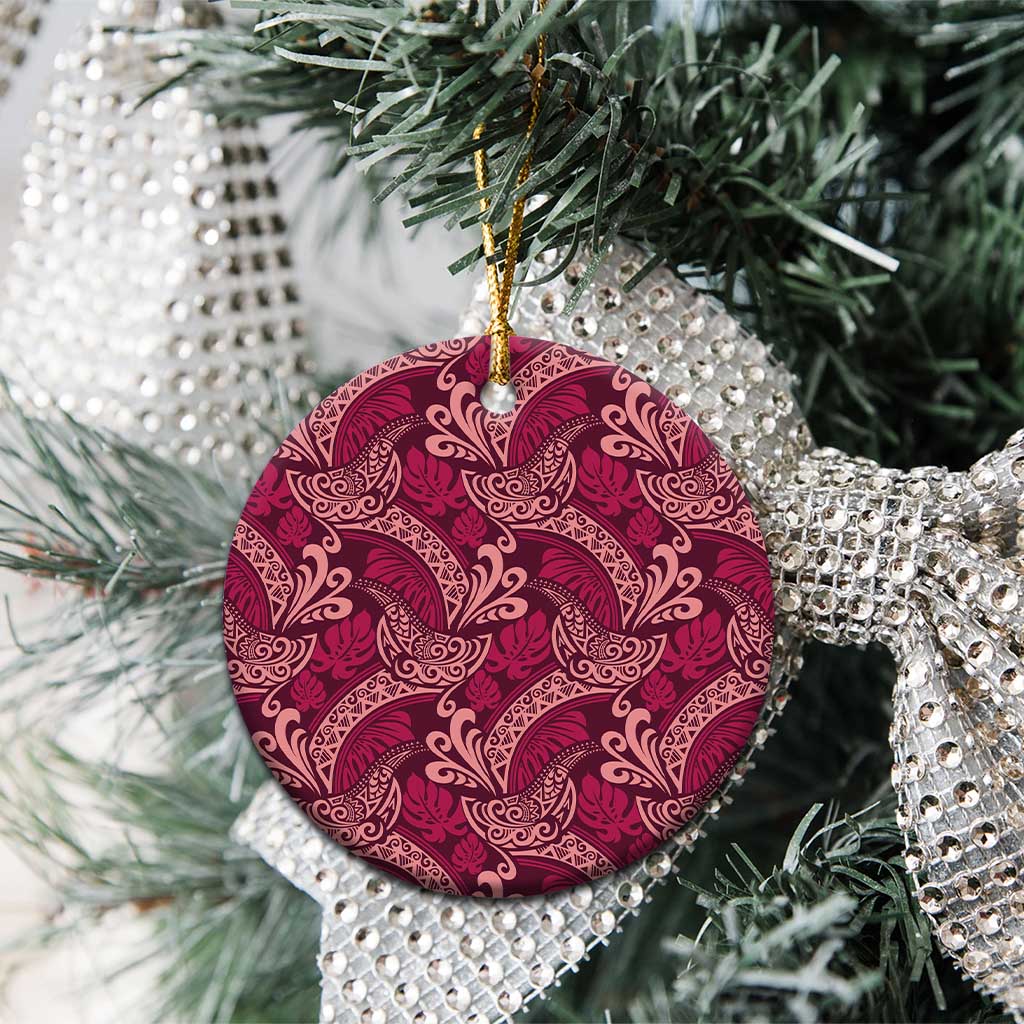 Sweet Pink Monstera Ceramic Ornament Polynesian Tribal Pattern LT01 - Polynesian Pride