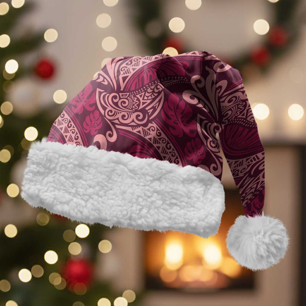 Sweet Pink Monstera Christmas Santa Hat Polynesian Tribal Pattern LT01 With Fur Pink - Polynesian Pride