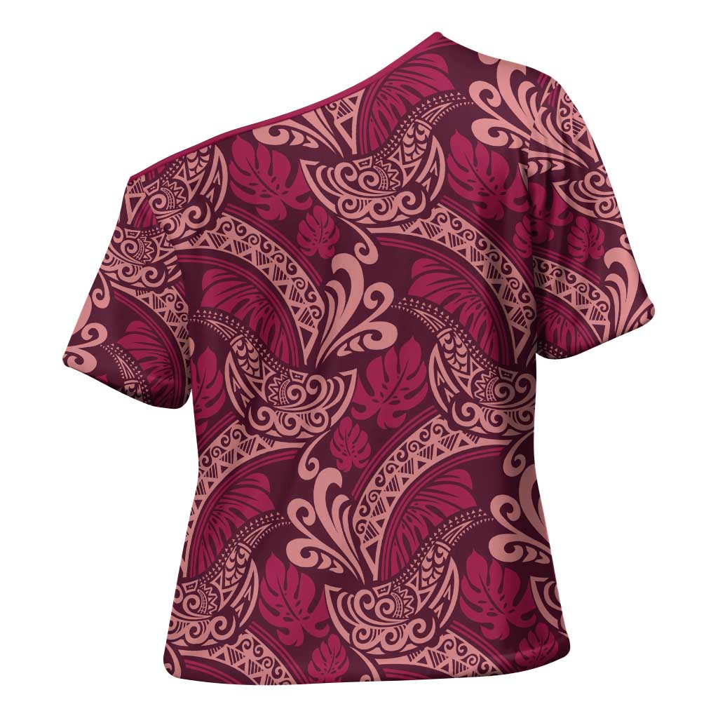 Sweet Pink Monstera Cross Shoulder Shirt Polynesian Tribal Pattern LT01 - Polynesian Pride