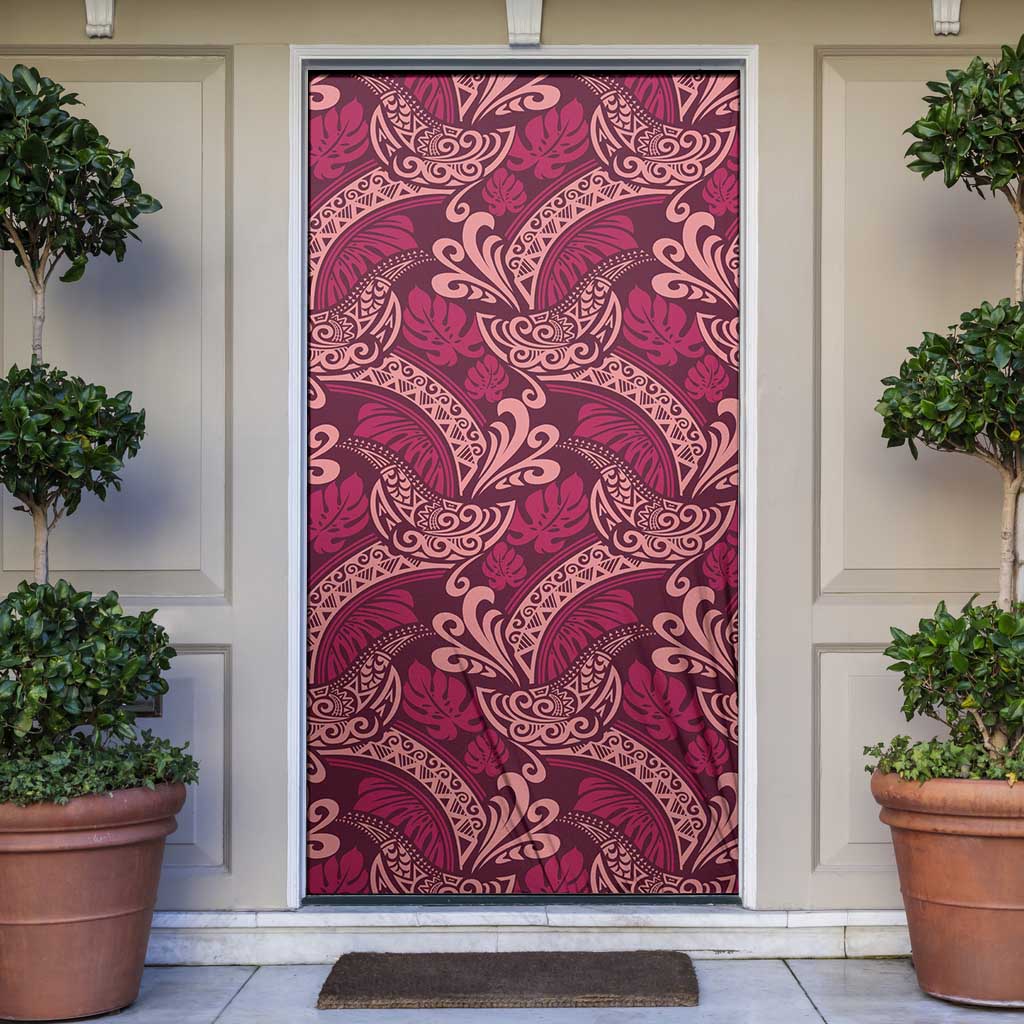 Sweet Pink Monstera Door Cover Polynesian Tribal Pattern - Polynesian Pride