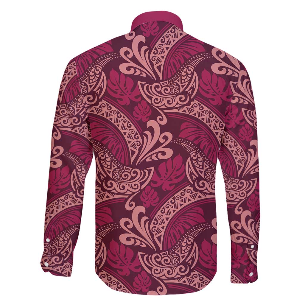 Sweet Pink Monstera Family Matching Long Sleeve Bodycon Dress and Hawaiian Shirt Polynesian Tribal Pattern - Polynesian Pride