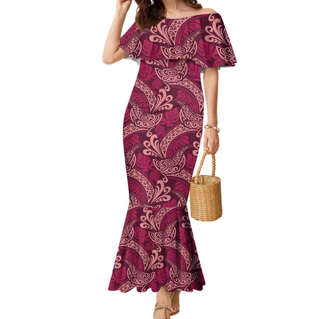 Sweet Pink Monstera Family Matching Mermaid Dress and Hawaiian Shirt Polynesian Tribal Pattern - Polynesian Pride