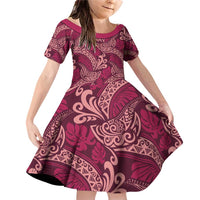 Sweet Pink Monstera Family Matching Off Shoulder Short Dress and Hawaiian Shirt Polynesian Tribal Pattern - Polynesian Pride