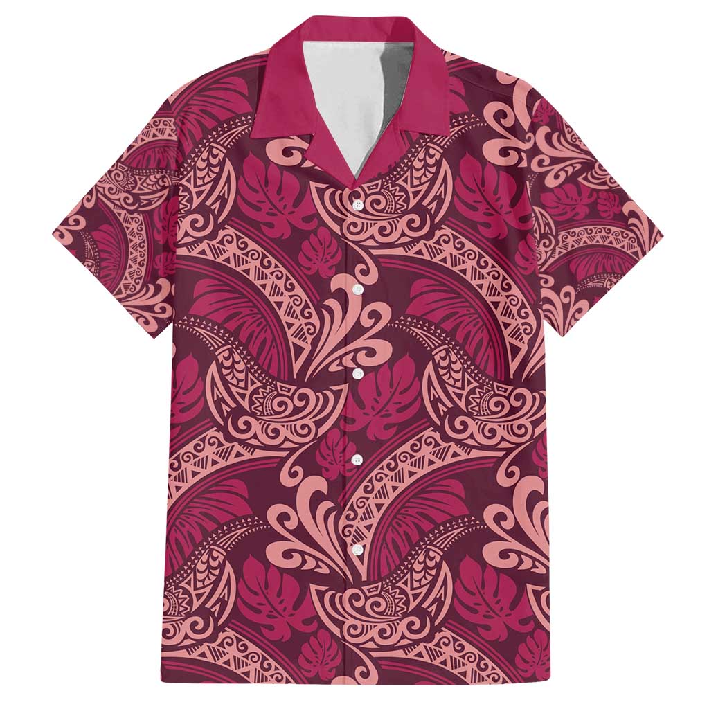 Sweet Pink Monstera Family Matching Puletasi and Hawaiian Shirt Polynesian Tribal Pattern LT01 Dad's Shirt - Short Sleeve Pink - Polynesian Pride