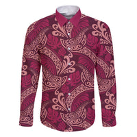 Sweet Pink Monstera Family Matching Puletasi and Hawaiian Shirt Polynesian Tribal Pattern LT01 Dad's Shirt - Long Sleeve Pink - Polynesian Pride
