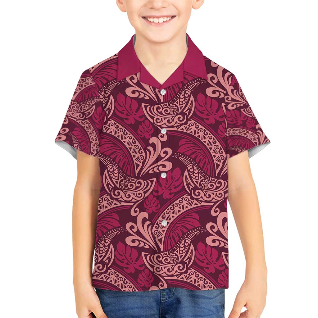 Sweet Pink Monstera Family Matching Puletasi and Hawaiian Shirt Polynesian Tribal Pattern LT01 Son's Shirt Pink - Polynesian Pride