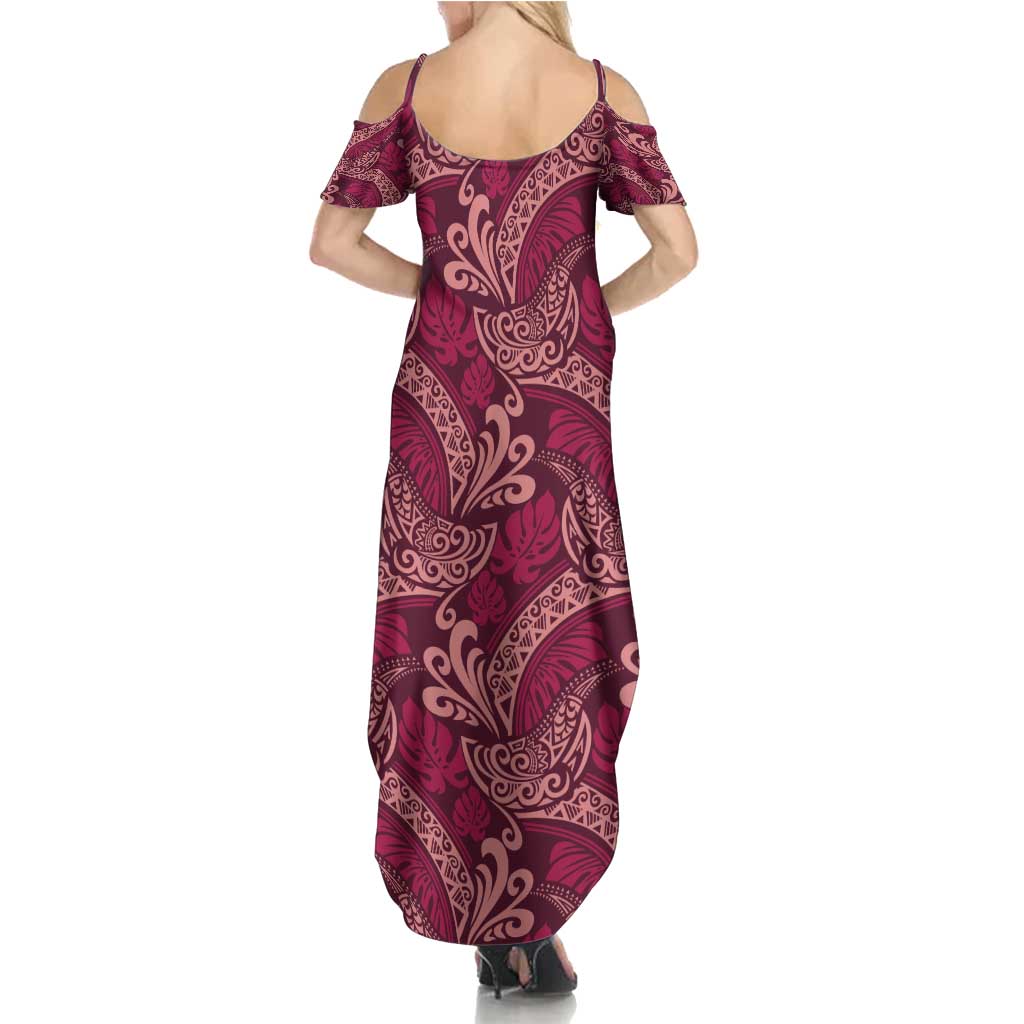 Sweet Pink Monstera Family Matching Summer Maxi Dress and Hawaiian Shirt Polynesian Tribal Pattern - Polynesian Pride